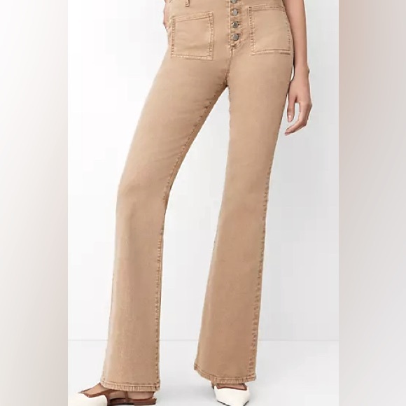 Ann Taylor 10 Petite Beige/Tan “The Patch Pocket Flare Jean” - - Picture 2 of 9